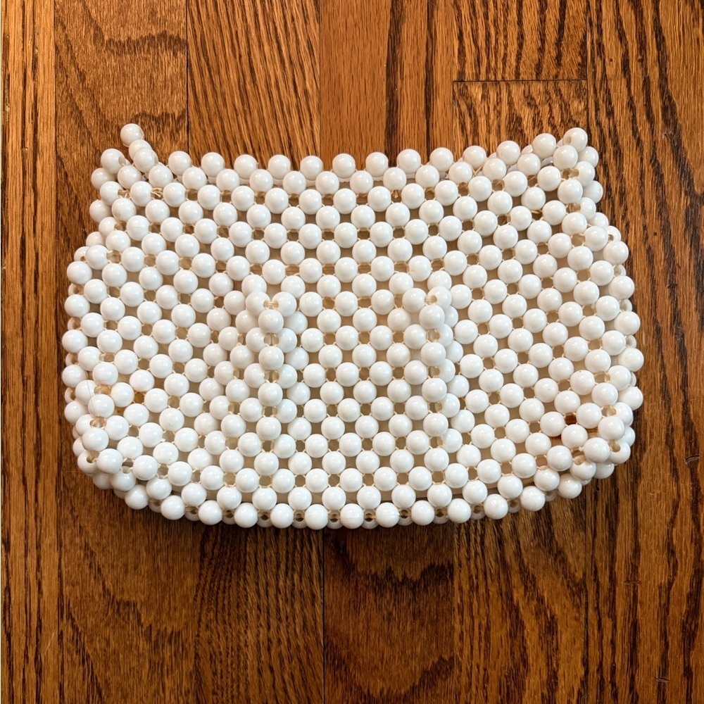 Vintage Carousel White Ivory Beaded Clutch Bridal Evening Bag British Hong Kong